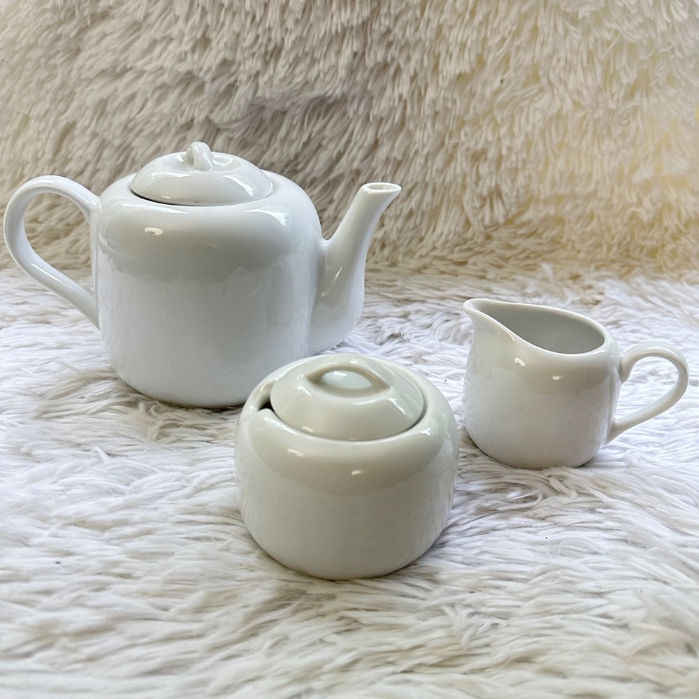 Dansk International Designs Solid White Teapot Sugar Bowl & Creamer Set